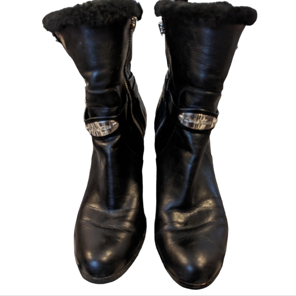 MICHAEL KORS Black Leather Booties Size 9 Side zip‎ ; side buckle - Picture 2 of 12